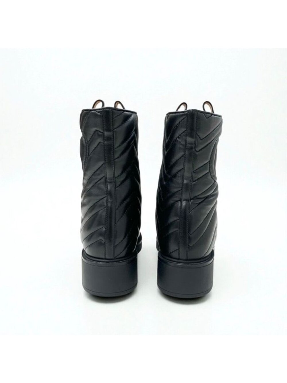 Gucci Boots Short Shoes Leather Black Double G Heart Quilting - Picture 6 of 10